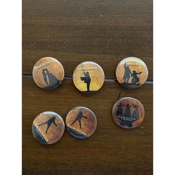 Hamilton Musical Tin Bag Buttons Lot of 6 - Picture 1 of 3